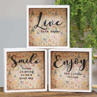 Live Life Happy Shadow Box Sign, 3 Asst. - The Fox Decor